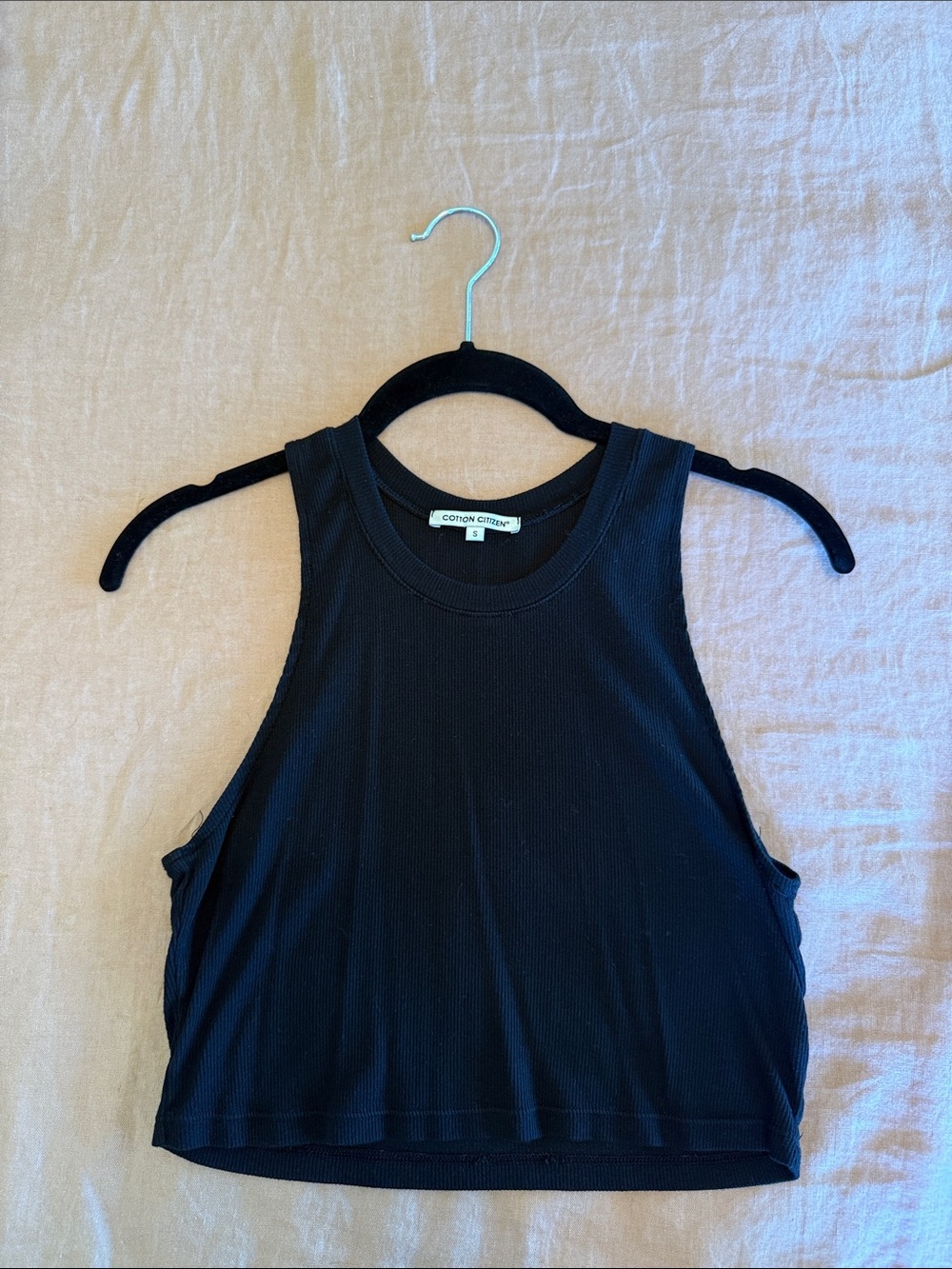 Cotton Citizen Black Ribbed Crop Tank Top